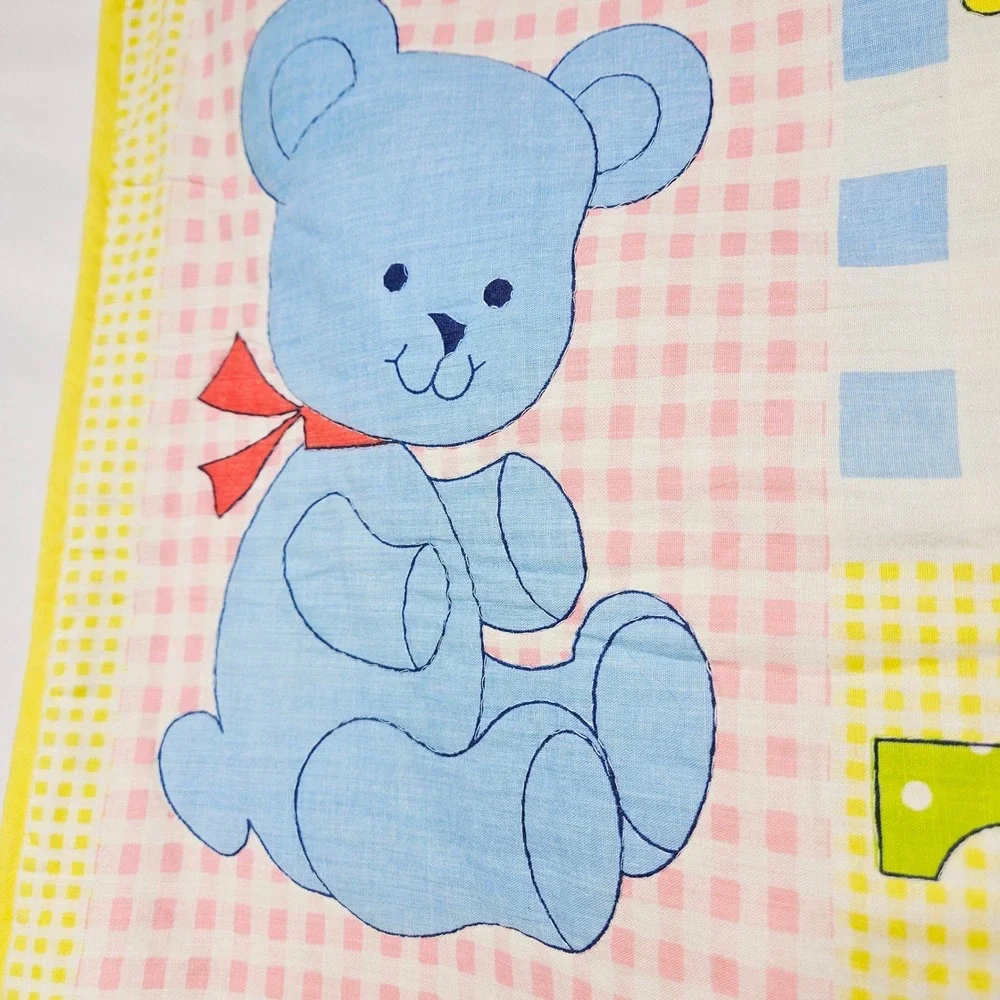 Vintage‎ Thats Our Baby Quilt Blanket Gingham Animal Patchwork Yellow Blue Retro